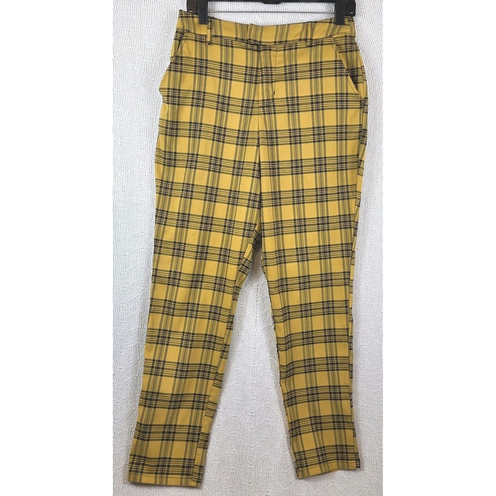 Hot Topic Yellow Black Plaid Pants Size L Clueless Grunge Goth Trousers 30X30